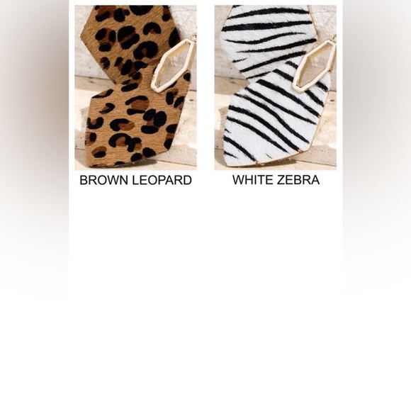 Women's Ruggine Genuine Leather Zebra Print With Metal Dangle Fish Hook Earrings - Picture 2 of 2